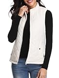 fuinloth Women's Quilted Gilet, Lightweight Body Warmer Padded Outdoor Vest Sleeveless Jacket White Medium