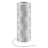 100M Silver Metallic String, 1mm Glitter Yarn DIY Wrapping Twine String Thread for Crafting, Metallic Cord Crafts Gift for Wedding Birthday Party Christmas Halloween Decoration