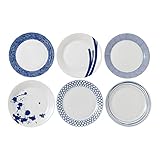 Royal Doulton 40034435-Large Set of 6, Pacific Blue Collection Tableware Perfect for Breakfast, Lunch and Dinner-Blue & White Plates, 29cm, Porcelain