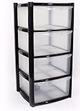 Plastic Storage Drawers - Large - 4 Drawers (Black)