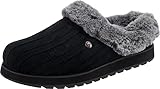 Skechers Women's Keepsakes - Ice Angel slipper, Black Cable Knit Sweater Faux Fur Trim, 4 UK
