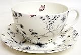 Secret Garden Breakfast Cup & Saucer Fine Bone China Flowers Butterflies & Bees Large Cup Saucer Set Hand Decorated in UK