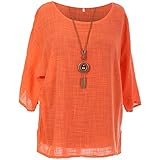 Storm Island® Stylist Italian Ladies Cotton Top Necklace Women Tunic Dress Shirt (Orange, 16-18 UK)