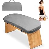Hihealer Meditation Bench Foldable Bamboo Ergonomic Meditation Stool with Comfortable Cushion, Kneeling or Sitting Perfect for Meditation & Prayer, Unique Gifts for Women Mom