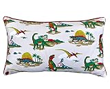 Dinosaur Cushion Covers. Dino 14x22 inches Double Sided Rectangle Throw Pillowcase. Cath Kidston Jurassic Decorative Piped Edges with Invisible Zipper. Linen Cotton for Kids Bedroom Nursery Sofa Couch