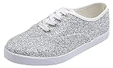 Feversole Women's Casual Trainer Ladies Sneakers Colorful Lace-Up Fashion Trainer Ice Silver Glitter Size 4