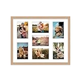 20x16 Inch 7 Opening Photo Collage Frame, Display Seven 6x4 Inch Photos, Multi Aperture Family Picture Frame, Oak