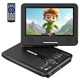 POFOTO 9.5" Portable DVD Player for Kids and Car Travel with 7.5" Rotatable HD Screen, Built-in 4-6 Hours Rechargeable Battery, Region Free, Support Multi-Format, Sync TV and Projector, Dual Speakers