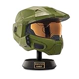 Halo Master Chief Deluxe Helmet with Stand - LED Lights on Each Side - Battle Damaged Paint - One Size Fits Most - Build your Universe