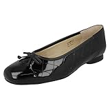 Equity Ladies Wide Fitting Ballet Style Shoes Terri - Full Black Patent/Quilted Patent Leather - UK Size 4E - EU Size 37 - US Size 6