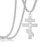 EUEAVAN Russian Orthodox Cross Necklace IC XC NIKA Eastern Cross Jesus Christ Pendant Greek Byzantine Amulet Retro Religious Christian Jewelry Catholic Gift for Women Men (silver 1)