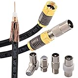 Duncan Duck (Black 1mtr) Coaxial TV Aerial Lead + Satellite Cable + Virgin Media Cable - Male to Male + Male to Female - WF100 All Copper Coaxial Cables - Gold Plated Compression Connectors.
