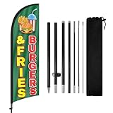 FSFLAG Burger Fries Feather Flag with Flag Pole Kit and Ground Spike, 8.2FT Burger Fries Windless Flag Banner Sign Business for Outdoor Advertising