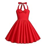 Odizli Girls' Dresses 40s 50s Vintage 1950s Rockabilly Kids Summer Sleeveless Halter Bowknot A-line Pleated Skater Swing Wedding Bridesmaid Birthday Party Evening Prom Flower Girl Dress Red 7-8 Years