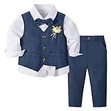 Volunboy Baby Boys 4-Piece Formal Suit, Toddler Waistcoat Wedding Party Birthday Dress Gentleman Suit(Tag Size 130,5-6 Years,Navy Blue
