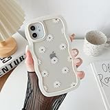 ZTOFERA Case for iPhone 11, Cute Curly Wave Frame Case with Flower Pattern, Transparent Soft TPU Shockproof Protective Bumper Cover for iPhone 11 6.1" - White Daisy