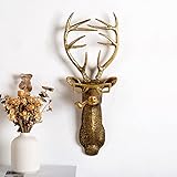 3D head Wall Mount Ornament, Animal Heads for Wall Art Hanging Sculptures, Small Metal Wall Resin Art Wall Decor Ornament Waterproof Bronzed Resin Decorations for Home (deer head)