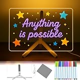 Praclife LED Note Board with 12 Colors Pen, 30x20 cm Acrylic Light Up Drawing Writing Message Magic Board for School Office Cafe Home