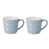 Denby - Impression Blue Large Coffee Mug Set of 2-400ml Stoneware Ceramic Tea Mug Set - Dishwasher Safe, Microwave Safe