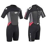 Osprey Men's Shorty 3 mm Summer Wetsuit, Adult Short Sleeve Neoprene Surfing Diving Wetsuit, Origin, Multiple Colours, Black/Red, XS