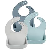 PandaEar 3 Pack Silicone Bibs for Babies Boys & Girls, Adjustable Baby Weaning bib, Waterproof Toddler Bibs, BPA Free Soft Durable Silicone Baby Feeding Bibs with Large Food Catcher