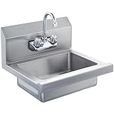 VEVOR Commercial Hand Sink with Faucet, Stainless Steel Sink for Washing, Small Washing Sinks, Wall Mount Hand Basin, Utility for Restaurant, Kitchen, Bar, Garage and Home, 17 x 15 inch