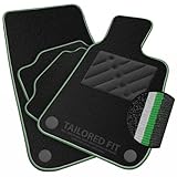 Car Mats to fit Alfa Romeo Spider Convertible 2006-2010 Black Carpet & Green & Grey Colour-Tech Trim & Black Rectangle Heel Pad [SAPP-1241]