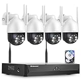 Jennov 【5MP+360°PTZ】 Wireless Security Camera System, 10CH NVR CCTV Camera System with 1TB HDD, 4PCS PTZ Security Cameras, Human Detection, Color Night Vision, Auto Tacking, Two Way Audio