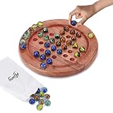 Ajuny Classic Solitaire - Handcrafted Wooden Board Game with 4-Color Marbles, Vintage Indian Design - Ideal for Family Fun & Home Decor
