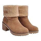 Non Slip Snow Boots for Women with Chunky Heel, Fur Lined Boots, Warm Round Toe Winter Shoes with Side Zip