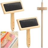 Wool Carders Hand Carding Set - 3 PCS Wooden Carders & Drop Spindle for Yarn Weaving & Roving, Hand Carding Tools for DIY Wool Felt Crafts