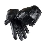 Long Keeper Mens Leather Gloves - Touch Screen Winter Gloves with Thinsulate Inner Fleece Black Faux Leather Mittens for Cold weather Outdoor Driving