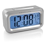 Westclox Smart Backlight Alarm Clock, Silver