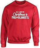 Hippowarehouse All i want for christmas is pigs in blankets unisex jumper sweatshirt pullover (Specific size guide in description) Red