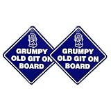 Tek Automotive Grumpy Old Git on Board Car Sign – Funny Car Sticker, Twin Pack, 14x14cm Screen Printed Vinyl, Novelty Gifts for Men, Joke Gifts, Funny Gifts for Men, Car Accessories for Drivers