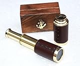Mary Nautical Solid Brass Handheld Telescope 6" Pirate Spy Glass Vintage Telescope, Antique Monocular Pirate Decor Brass Decorative with Wooden Box.
