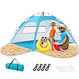 Beach Tent Large 3-4 Person, Pop Up Beach Tents with Two Doors & Two Windows for Adults and Kids, Portable Automatic Instant Sun Shelter Tent UV 50+ UPF50+, Beach Tent Pop Up for Garden Picnic