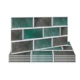 Fantasnight Green Tile Stickers Vinyl Peel and Stick for Bathroom Kitchen 30x15cm Brick Self Adhesive Wall Tile Waterproof Stick on Backsplash for Living Room