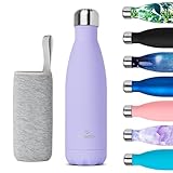 Nuactiv Stainless Steel Water Bottle, Vacuum Insulated, 12hrs Hot & 24hrs Cold Drinks, BPA Free, Metal Water Bottle 500ml, Leakproof Double Walled Thermal Flask for Kids, Travel, Gym, Sports – Lilac