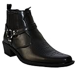 Us Brass Mens Eastwood Slip On Harness Twin Gusset Western Heel Cuban Ankle Heel Cowboy Boots UK Sizes 7-12 (UK 9, Black)