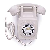 GPO 746 Wall-Mounted Push-Button Telephone - Retro Landline Phone, Curly Cord, Authentic Bell Ring - Ivory