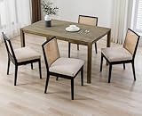 DAYALANE Mid-Century Dining Chairs Set of 4, Rattan Chair with Backrest and Upholstered Linen Seat, Wooden Accent chairs for Dining Room Kitchen Living Room Black