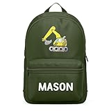 Purple Print House Personalised Digger Mini Backpack Toddler Back to Nursery Bag for Boys Custom Name, One Size, Olive Green