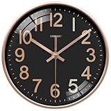 VIKMARI Small 8 Inch Black Gold Wall Clock, Silent Battery Powered Modern Clock for Home School Office Living Room Bedroom Bathroom