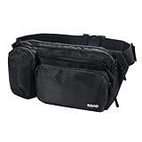 Eono Water Resistant Bum Bag with Multi-Pockets, Large Capacity Waist Fanny Pack for Hiking, Dog Walking, Travel & Outdoor Activities (Black)