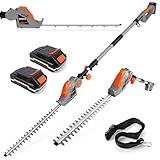 Terratek Cordless Hedge Trimmer Long Reach 20V 1HR Fast Charge, 2.4m Telescopic Hedge Trimmer Cordless Hedge Cutter with 2x Batteries, Shoulder Strap and Charger Included