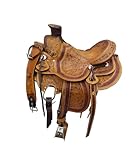 WeavingCraft Western Roping Horse Saddle with Headstall,Girth, Reins and Breast Collar Antique: - Seat-15'