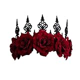 Gothic Red Rose Crown Halloween Tiara Headband Bridal Flower Hair Wreath Garland Wedding Headpiece Floral Head Accessories Headdress for Women Girls Party Bride Photography Props