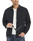 EKLENTSON Mens Lightweight Jacket Casual Bomber Windbreaker Coat Full Zip Laydown Collar Spring Fall Cargo Jacket Black XL