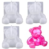 3 PCS 3D Bear Resin Molds Durable Epoxy Casting Mold Bears Theme Mould Silicone 3D Candle Moulds Cute Bear Mould for Making Candles Soap DIY Crafts Handmade Gifts